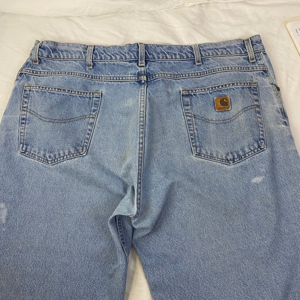 Carhartt Jeans Mens 44 Light Wash Cut Off Raw Hem Relaxed Fit Workwear Denim GUC - Picture 6 of 11